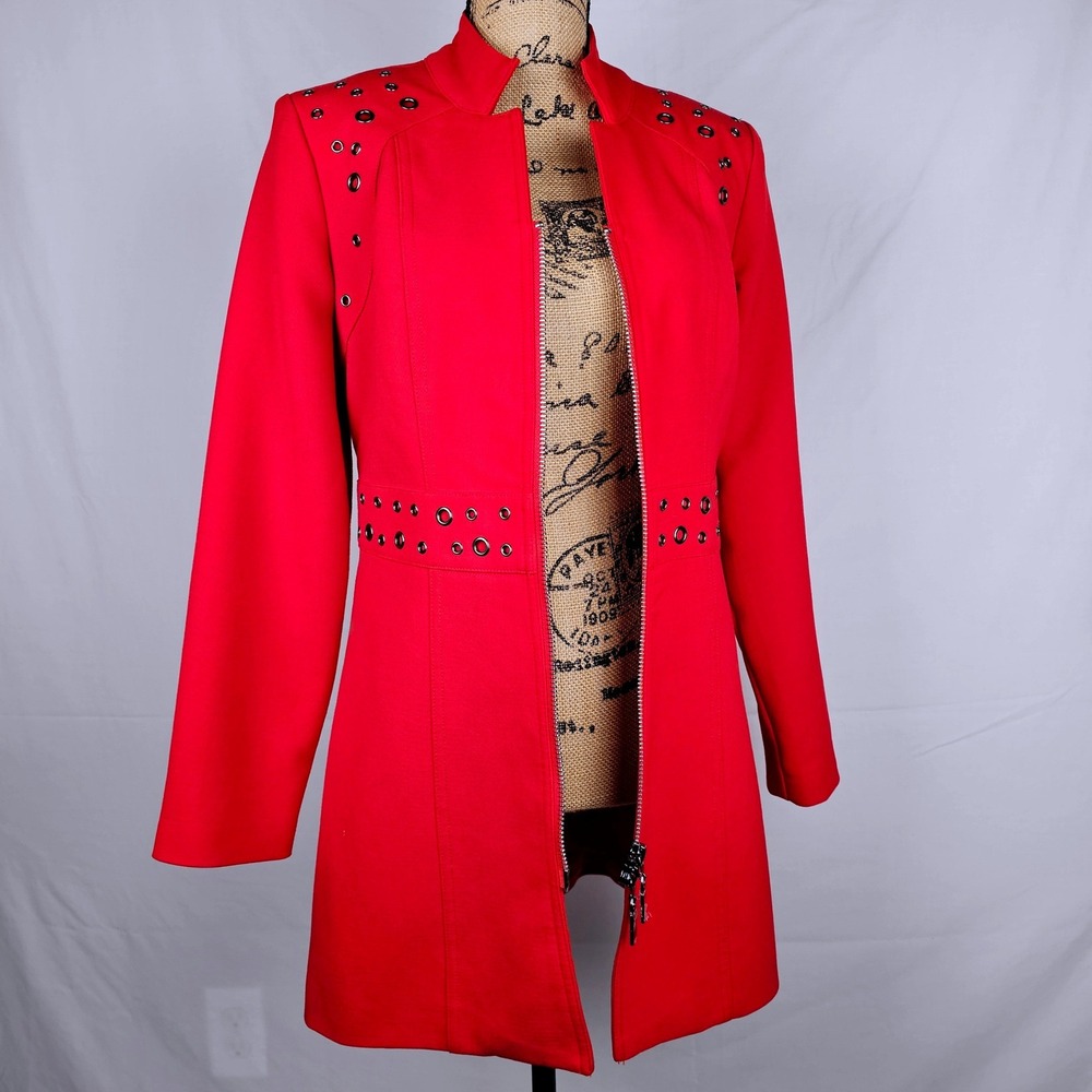 Gorgeous Red Studded Linea Domani Limited Collection Trench Coat Women's Size  4